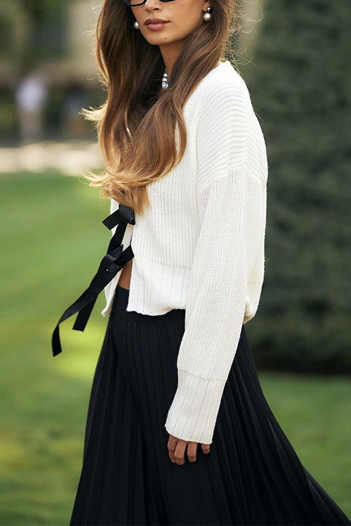 Trixiedress V Neck Bow Tie Front Elegant Sweater