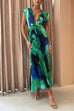 Trixiedress V Neck Waisted Back Cut Out Printed Maxi Pleated Dress