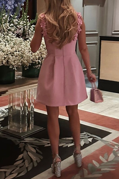 Trixiedress Strappy Floral Neckline Sleeveless Mini Dress