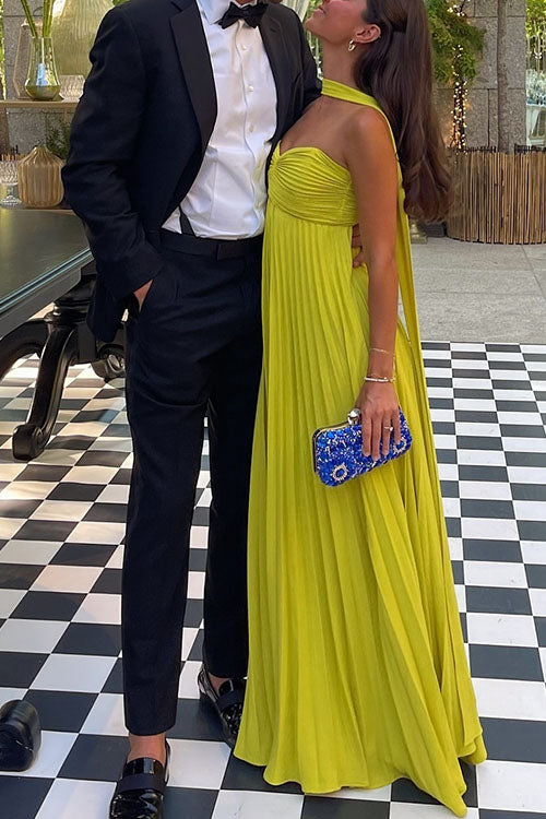 Trixiedress Strapless Back Lace-up Pleated Maxi Dress