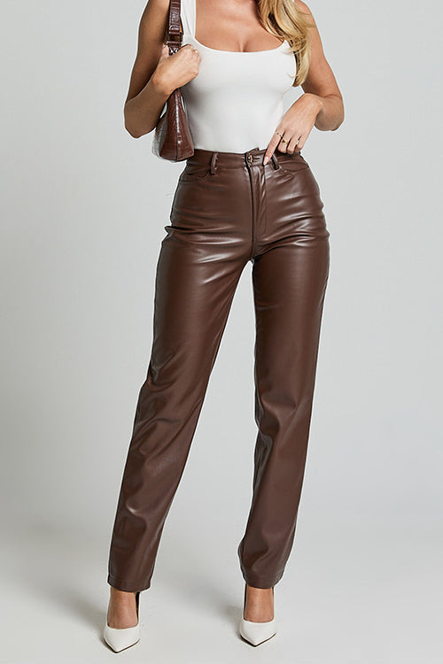 Trixiedress High Rise Pocketed Casual Faux Leather Pants
