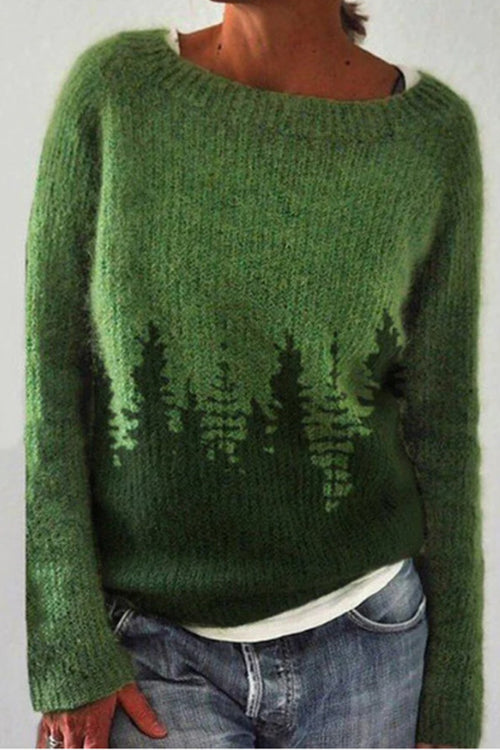 Trixiedress Crewneck Tree Pattern Knit Pullover Sweater(in 2 Colors)