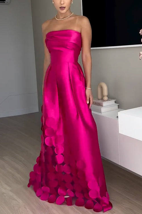 Trixiedress Strapless Waisted Polka Dot Applique Maxi Party Dress