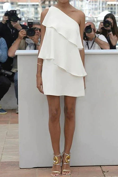 Trixiedress One Shoulder Sleeveless Ruffle Party Dress