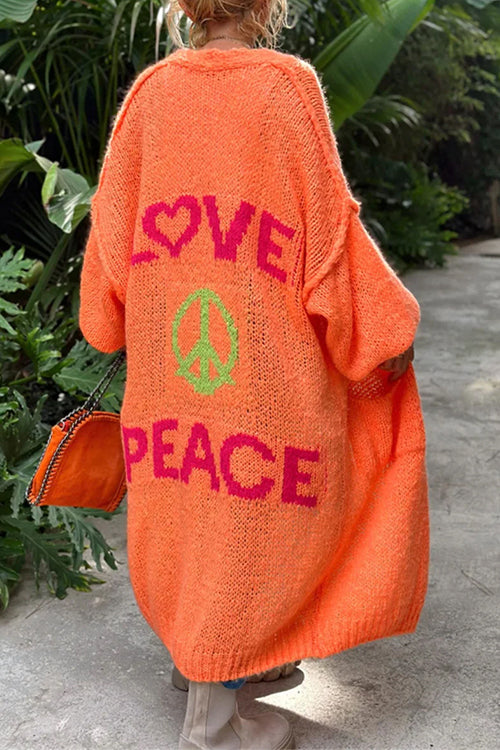 Trixiedress Open Front Love and Peace Pattern Long Sweater Cardigan(in 5 Colors)