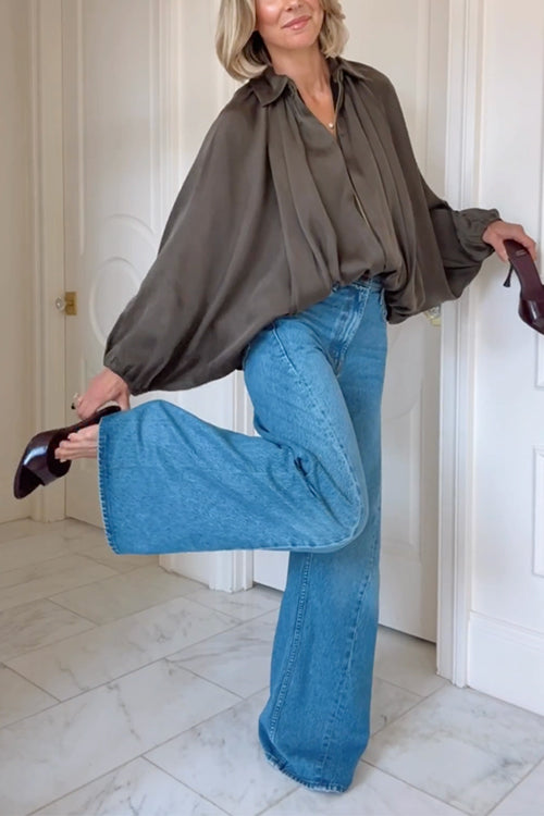 Trixiedress Lapel Batwing Sleeves Zip Up Bomber Jacket