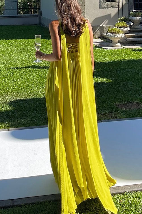 Trixiedress Strapless Back Lace-up Pleated Maxi Dress