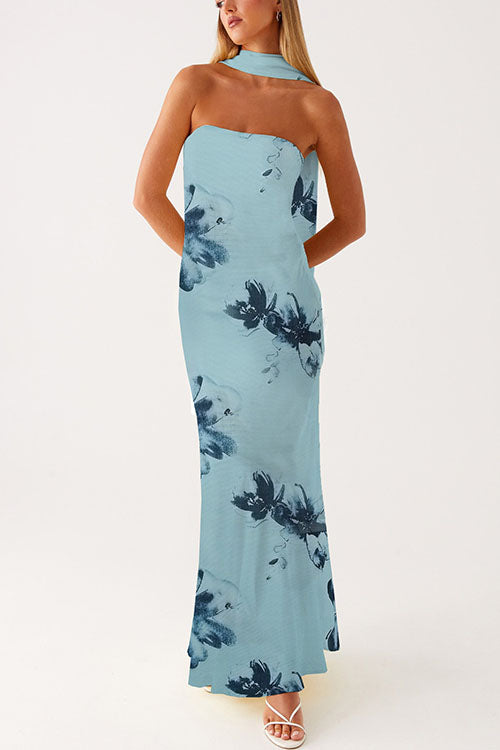 Trixiedress Strapless Tube Floral Print Bodycon Maxi Dress