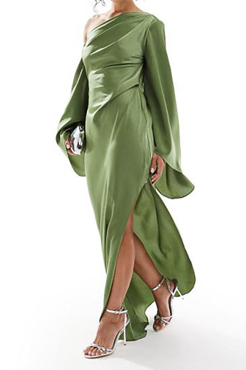 Trixiedress Cold Shoulder Flare Sleeves Side Slit Maxi Dress