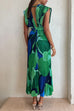 Trixiedress V Neck Waisted Back Cut Out Printed Maxi Pleated Dress