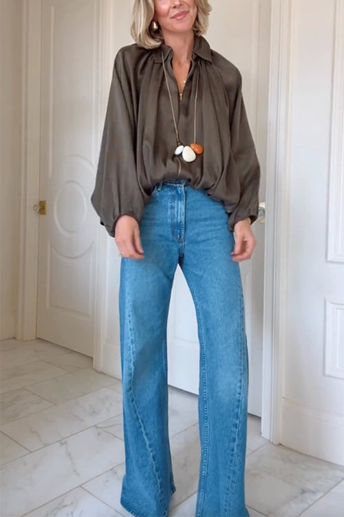 Trixiedress Lapel Batwing Sleeves Zip Up Bomber Jacket