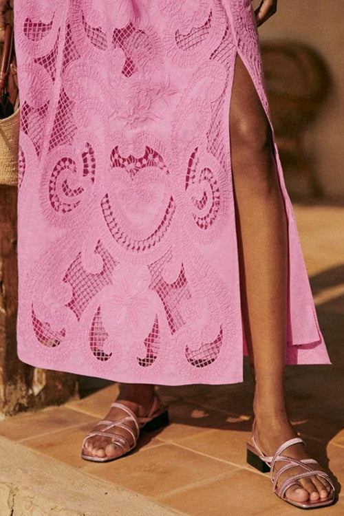 Trixiedress Lace Hollow Out Slit A-line Maxi Skirt