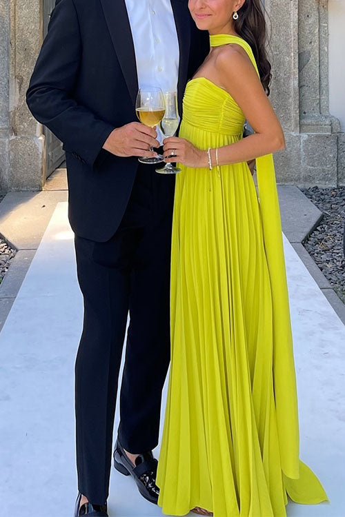 Trixiedress Strapless Back Lace-up Pleated Maxi Dress