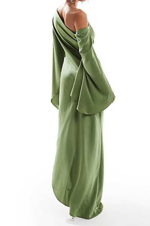 Trixiedress Cold Shoulder Flare Sleeves Side Slit Maxi Dress