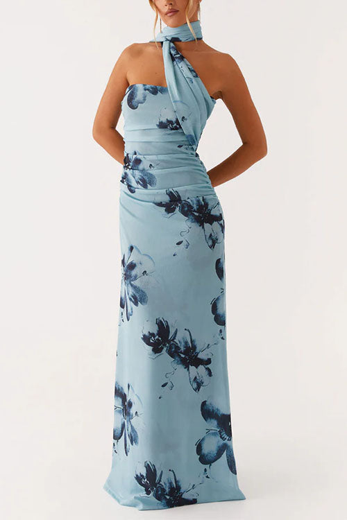 Trixiedress Strapless Tube Floral Print Bodycon Maxi Dress