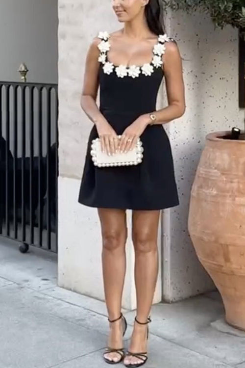 Trixiedress Strappy Floral Neckline Sleeveless Mini Dress