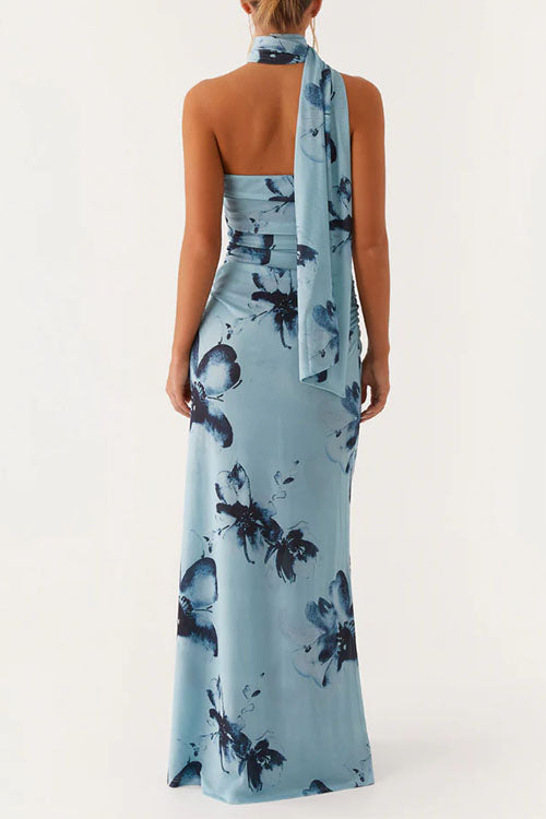 Trixiedress Strapless Tube Floral Print Bodycon Maxi Dress