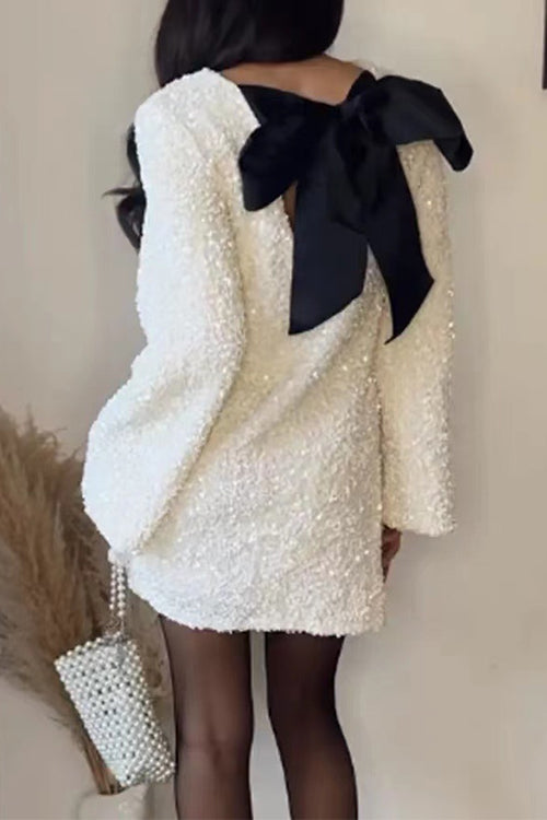 Trixiedress Long Sleeves Bow Back Sequin Party Dress