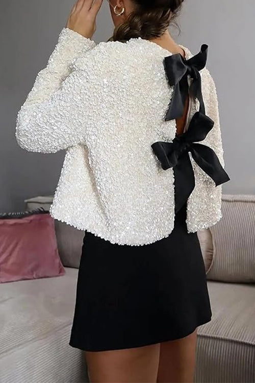 Trixiedress Long Sleeves Bow Knot Glitter Sequin Top