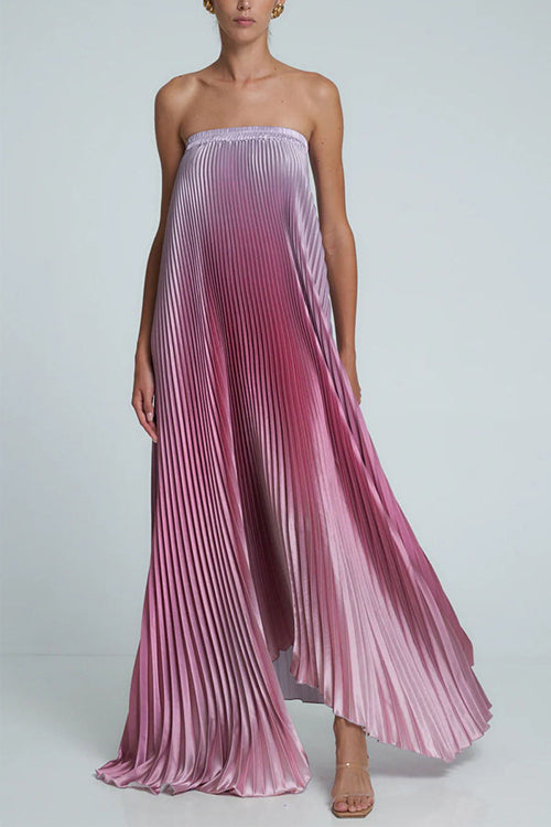 Trixiedress Strapless Tube Gradient Ombre Satin Maxi Party Dress