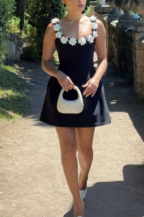 Trixiedress Strappy Floral Neckline Sleeveless Mini Dress