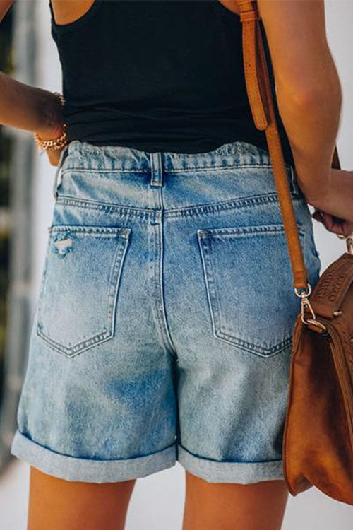 Trixiedress Rolled Hem Ripped Denim Shorts