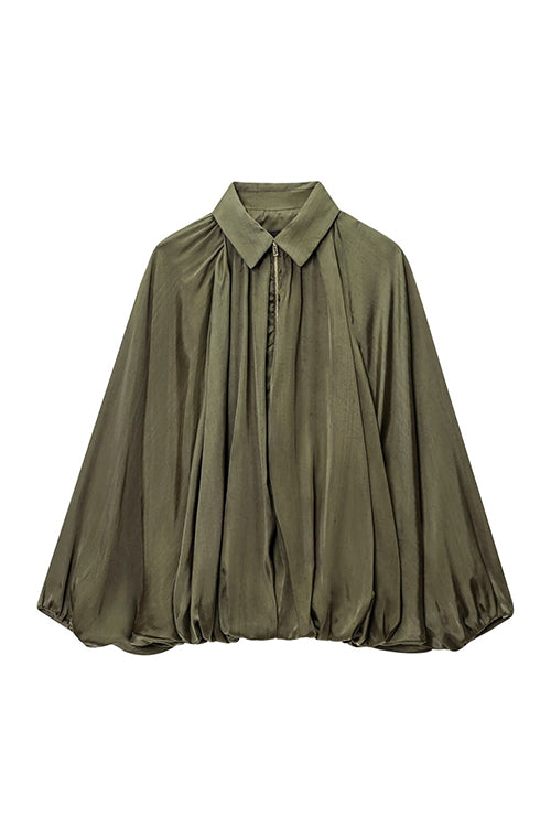 Trixiedress Lapel Batwing Sleeves Zip Up Bomber Jacket