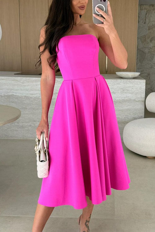 Trixiedress Strapless Open Back Waisted Swing Midi Dress