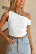 Trixiedress Asymmetrical Shoulder Ruched Crop Top