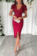 Trixiedress V Neck Ruffle Sleeves Slit Sequin Midi Party Dress