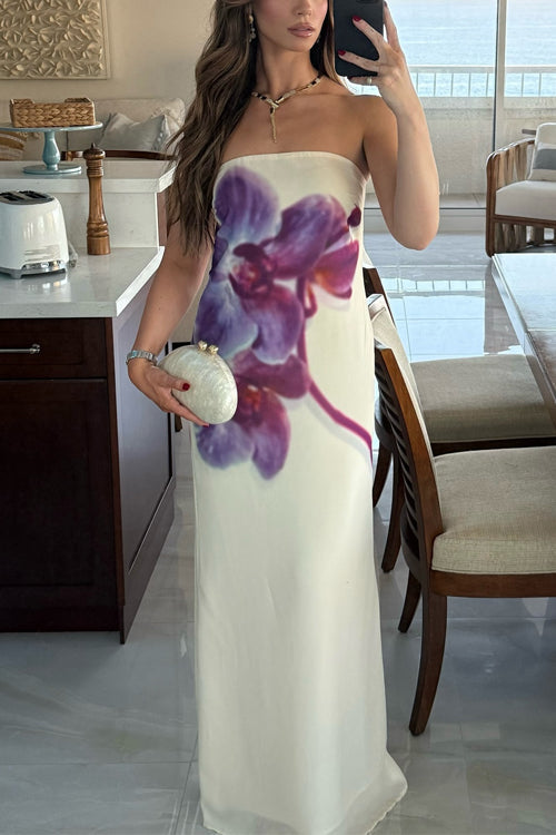 Trixiedress Elegant Strapless Floral Print Maxi Dress