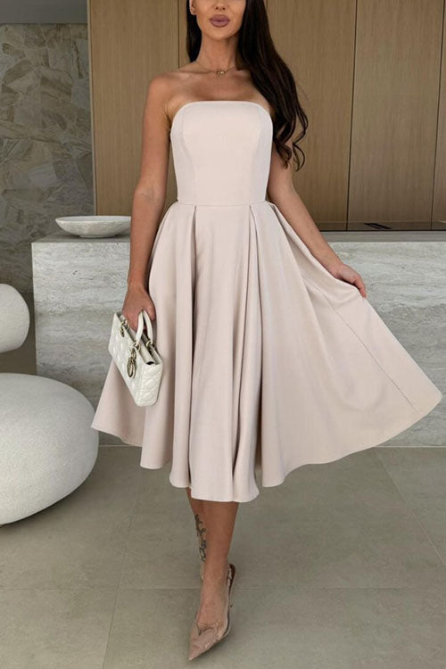 Trixiedress Strapless Open Back Waisted Swing Midi Dress
