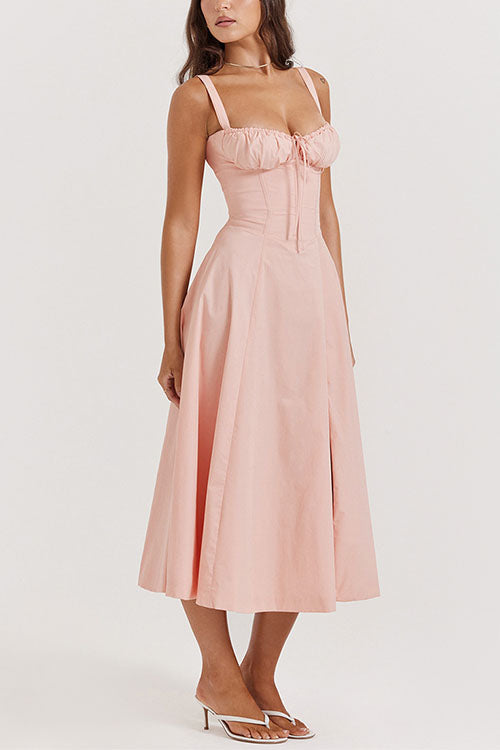 Trixiedress Drawstring Neck Slit Bustier Midi Cami Dress