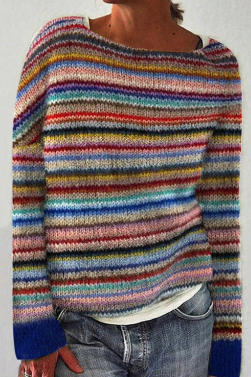 Trixiedress Crewneck Vibrant Rainbow Chunky Knit Sweater(in 4 Patterns)
