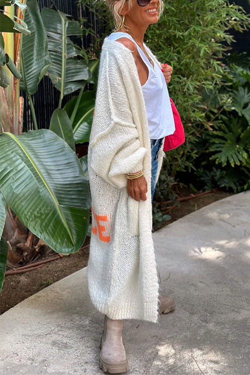 Trixiedress Open Front Love and Peace Pattern Long Sweater Cardigan(in 5 Colors)