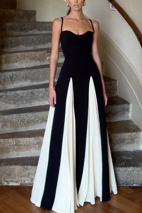 Trixiedress Low Cut Color Block Swing Maxi Cami Dress