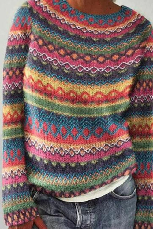 Trixiedress Crewneck Vibrant Rainbow Chunky Knit Sweater(in 4 Patterns)