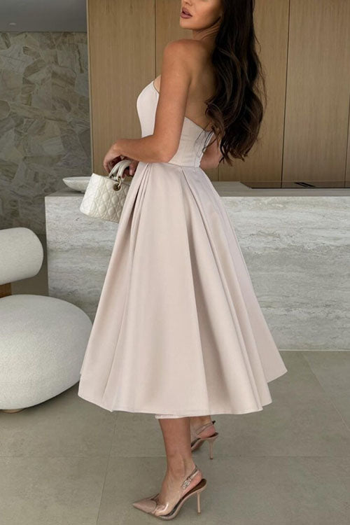 Trixiedress Strapless Open Back Waisted Swing Midi Dress