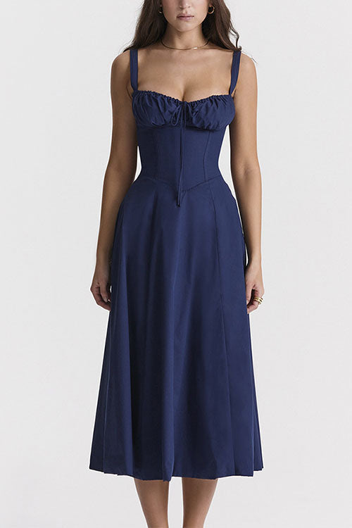 Trixiedress Drawstring Neck Slit Bustier Midi Cami Dress