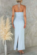 Halter Sleeveless Back Slit Waisted Maxi Dress