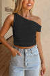 Trixiedress Asymmetrical Shoulder Ruched Crop Top