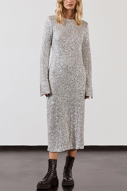 Trixiedress Long Sleeves Back Cut Out Sequin Midi Dress