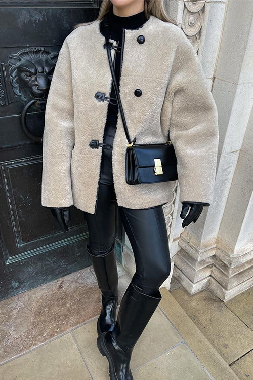 Trixiedress Button Down Pocketed Faux Fur Fleece Coat