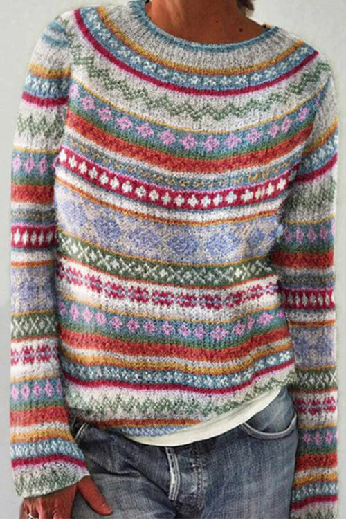 Trixiedress Crewneck Vibrant Rainbow Chunky Knit Sweater(in 4 Patterns)