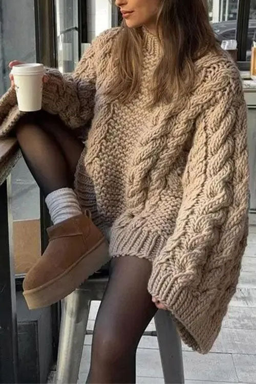 Trixiedress Round Neck Oversized Cable Knit Sweater