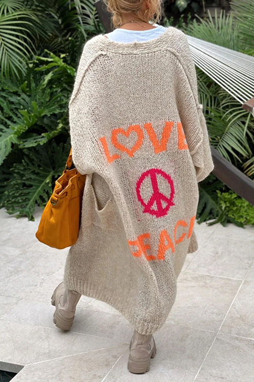 Trixiedress Open Front Love and Peace Pattern Long Sweater Cardigan(in 5 Colors)