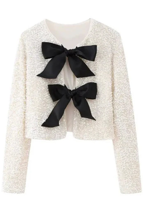 Trixiedress Long Sleeves Bow Knot Glitter Sequin Top