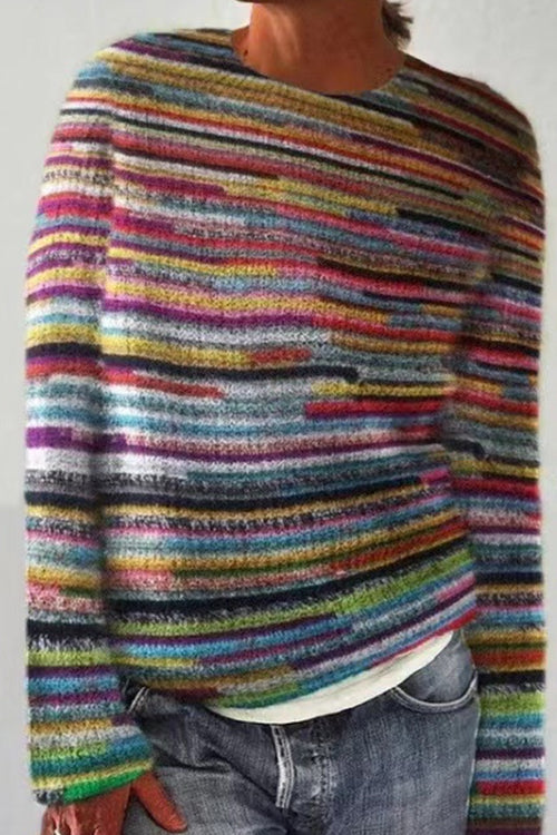 Trixiedress Crewneck Vibrant Rainbow Chunky Knit Sweater(in 4 Patterns)