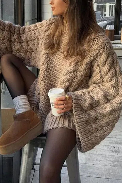 Trixiedress Round Neck Oversized Cable Knit Sweater