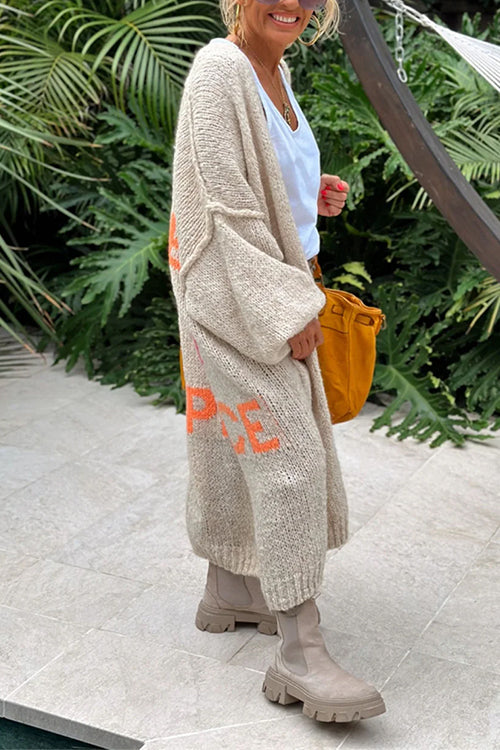 Trixiedress Open Front Love and Peace Pattern Long Sweater Cardigan(in 5 Colors)